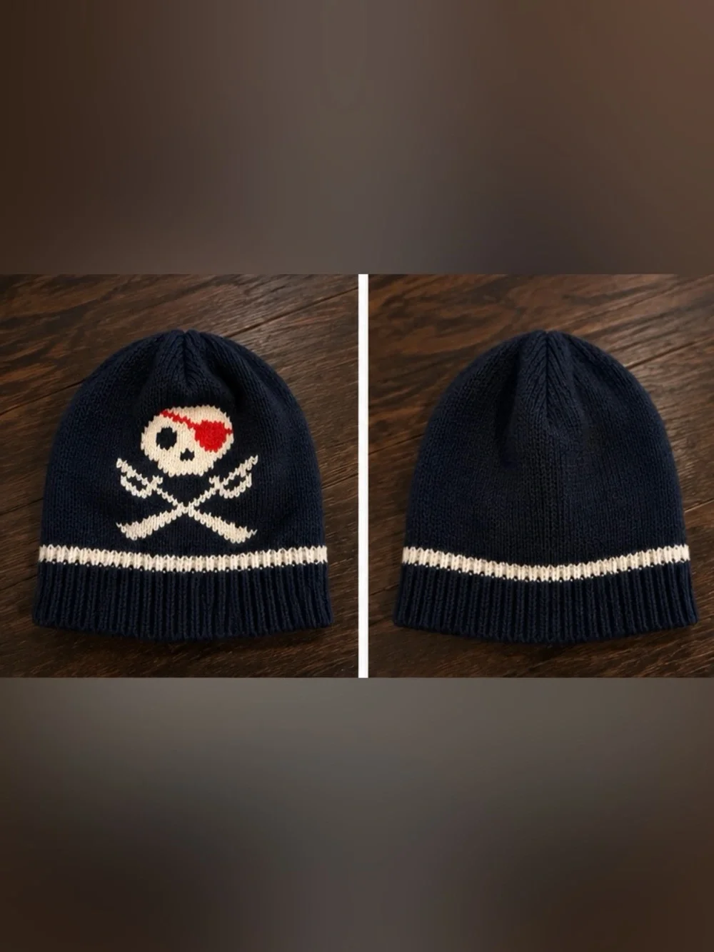 Baby Gap Pirate Skull Crossbones Knit Beanie Hat Navy 6-12 Months 🌿 3/$20 🌿